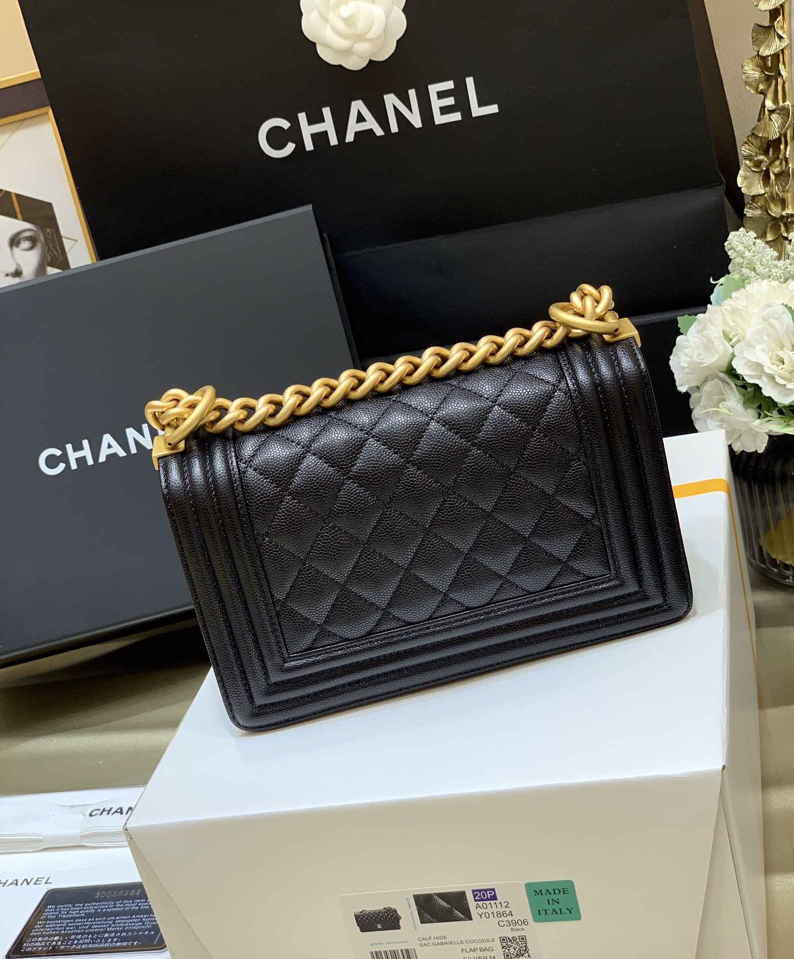 CHANEL Small Boy Handbag Black & Gold-tone Metal