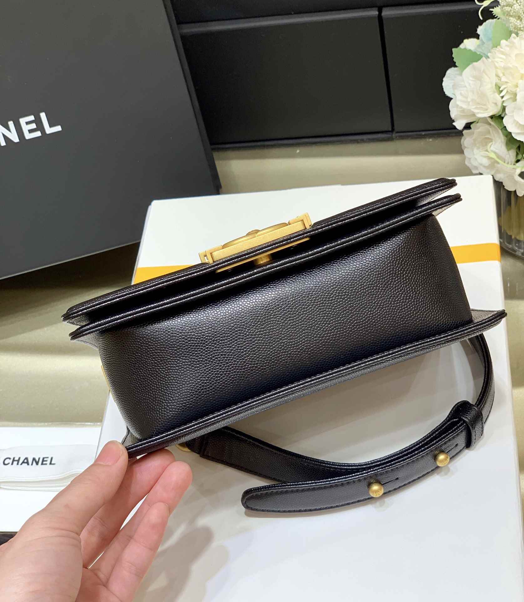 CHANEL Small Boy Handbag Black & Gold-tone Metal