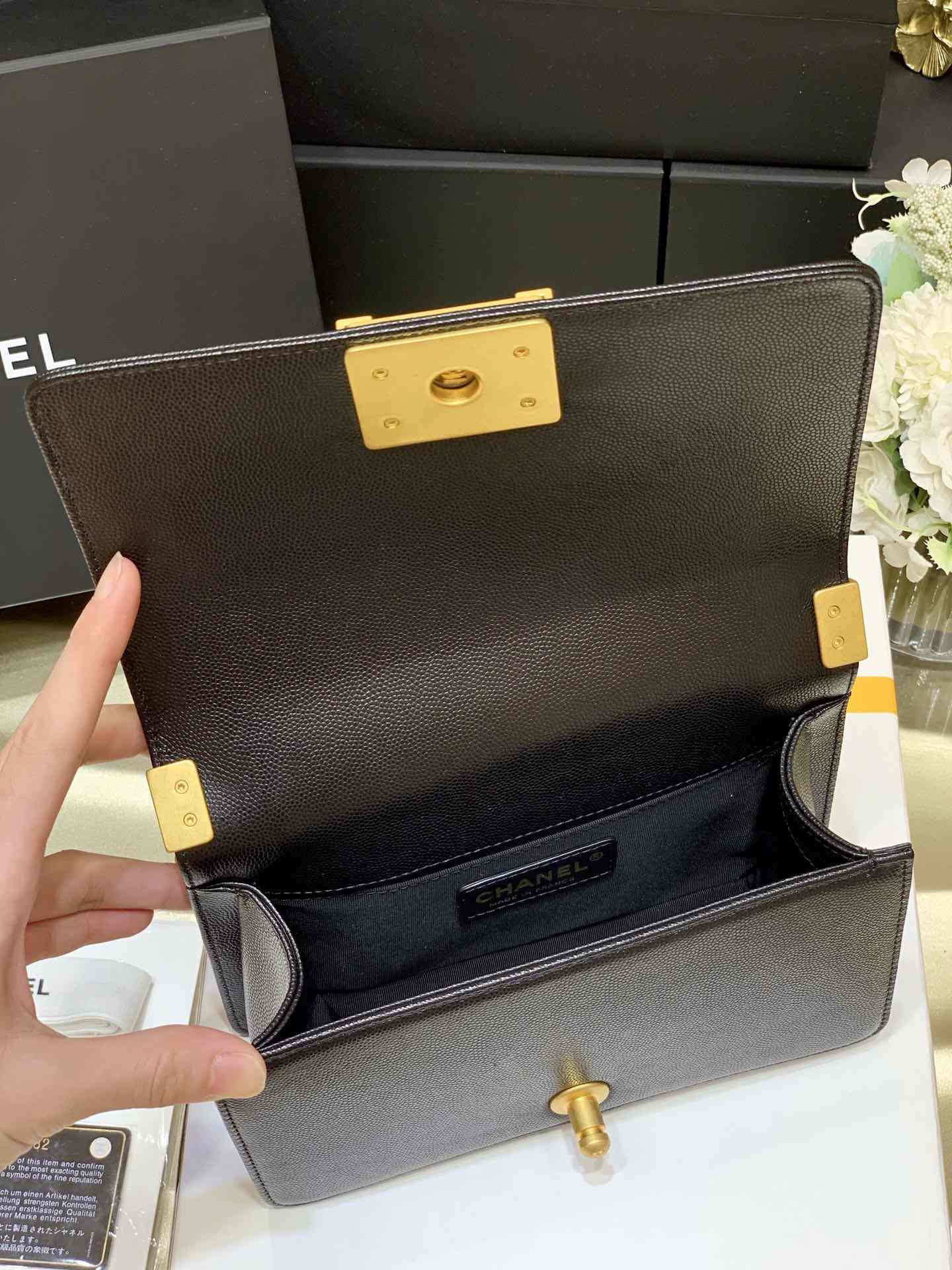 CHANEL Small Boy Handbag Black & Gold-tone Metal