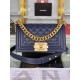 CHANEL Small Boy Handbag Navy Blue & Gold-tone Metal