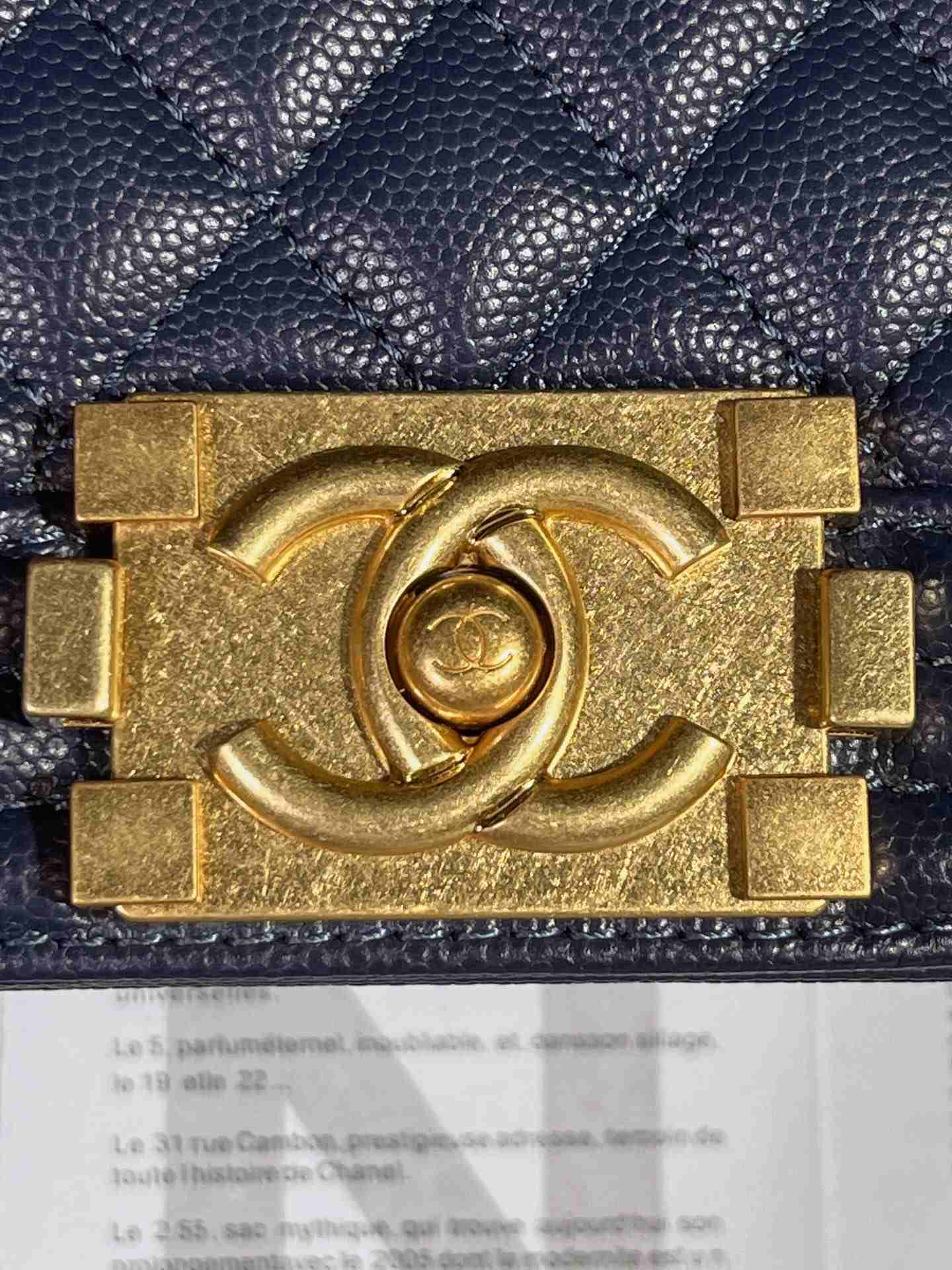 CHANEL Small Boy Handbag Navy Blue & Gold-tone Metal