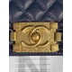 CHANEL Small Boy Handbag Navy Blue & Gold-tone Metal