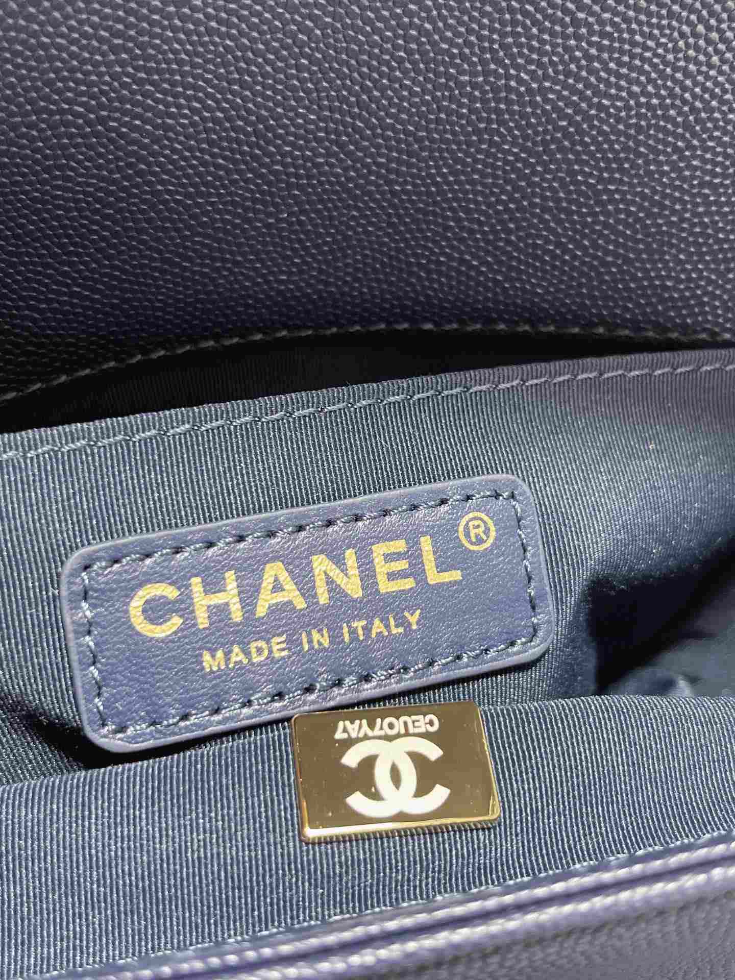 CHANEL Small Boy Handbag Navy Blue & Gold-tone Metal