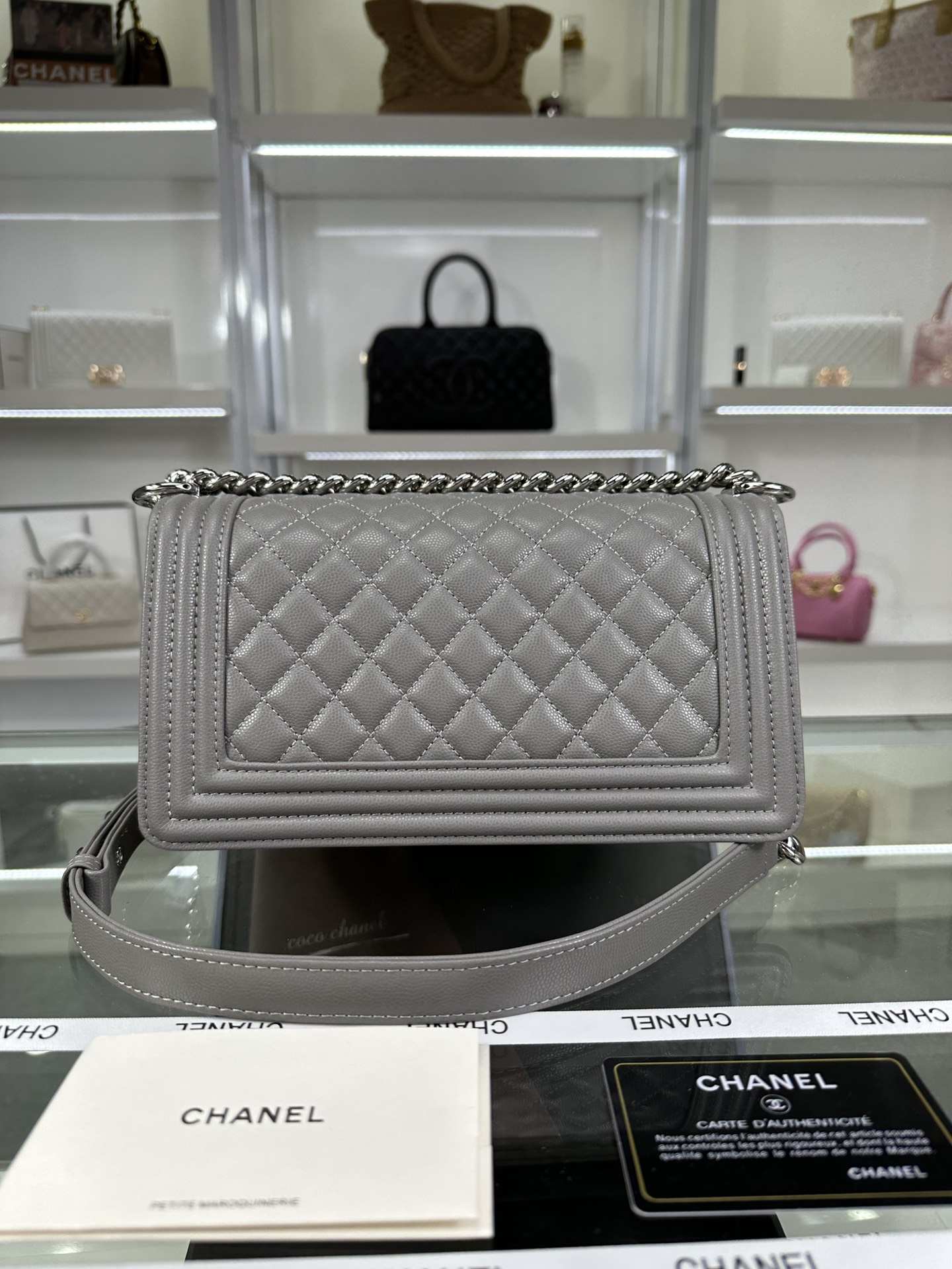 CHANEL Boy Handbag Gray