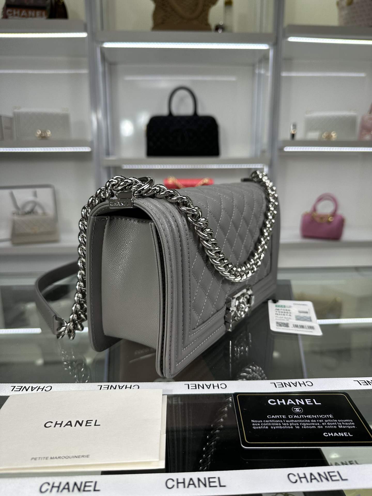 CHANEL Boy Handbag Gray