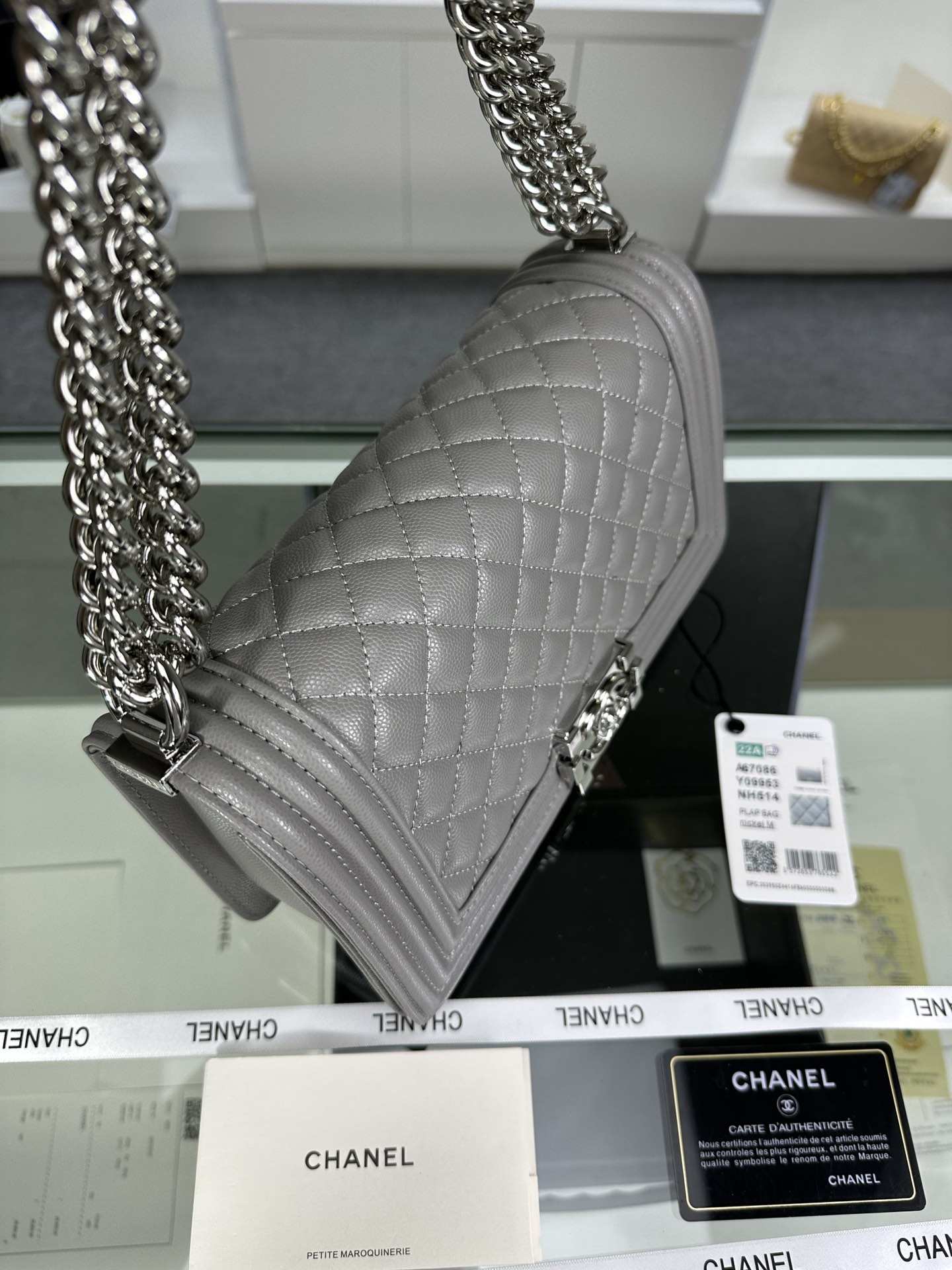 CHANEL Boy Handbag Gray