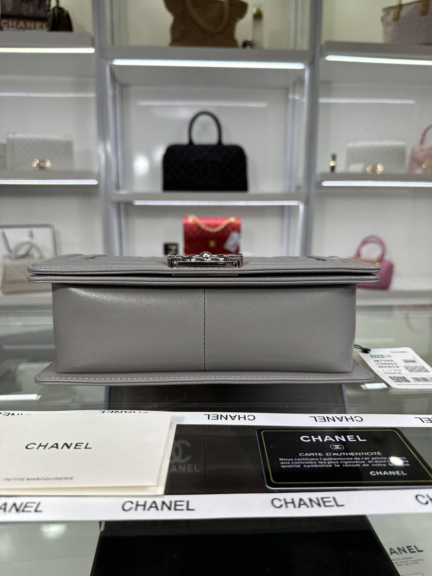 CHANEL Boy Handbag Gray