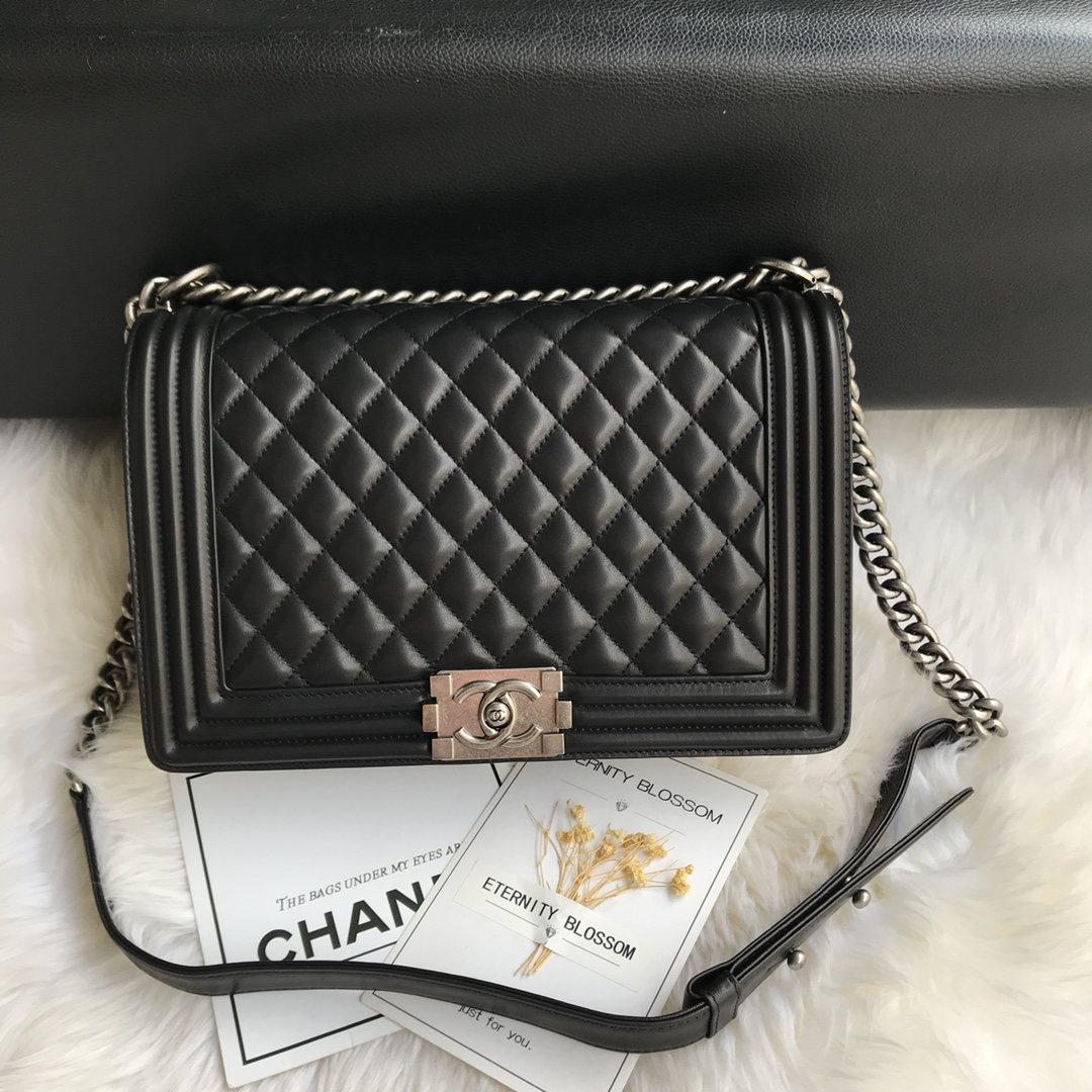 CHANEL Large Boy Handbag Black & Ruthenium-Finish Metal