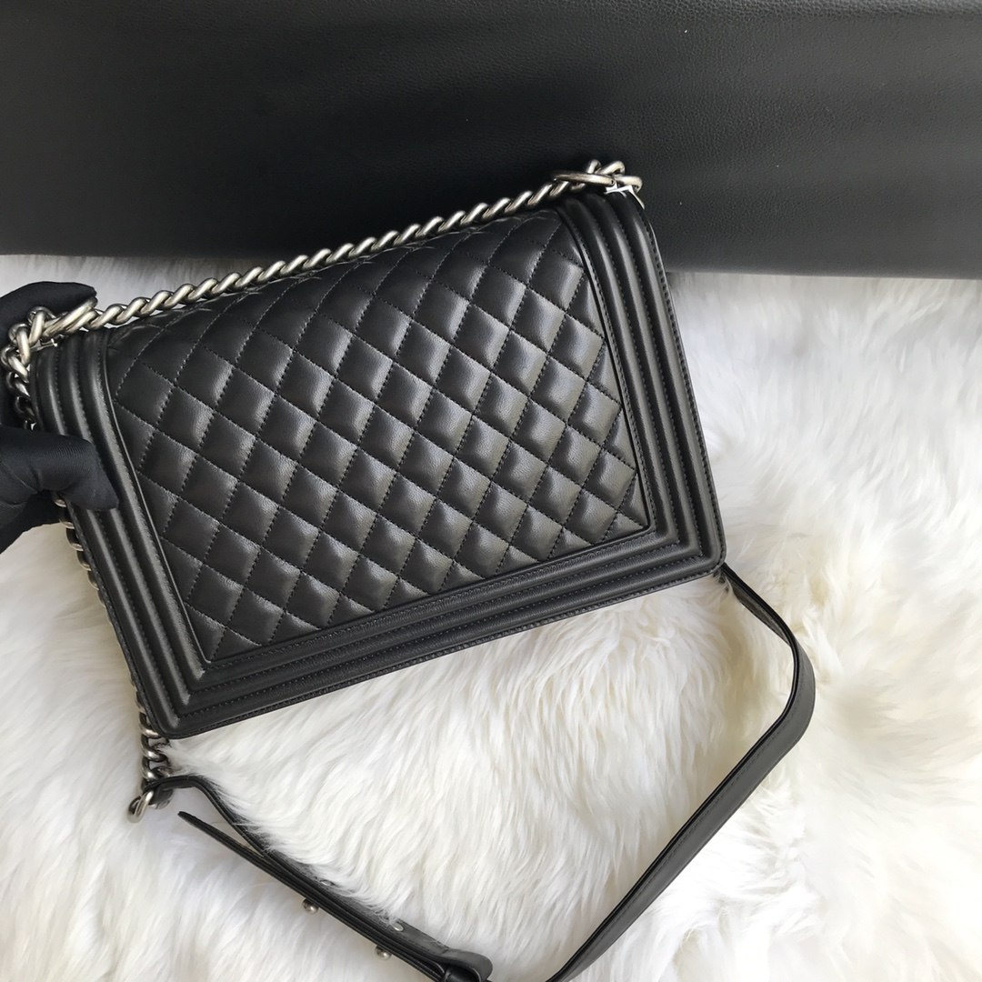 CHANEL Large Boy Handbag Black & Ruthenium-Finish Metal