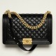 CHANEL Large Boy Handbag Black & Gold-tone Metal