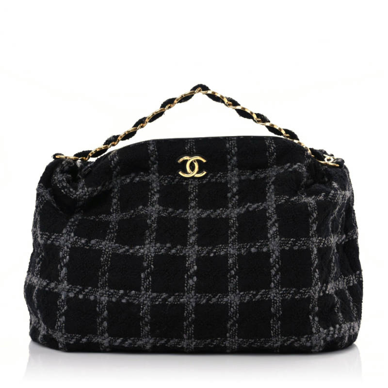 CHANEL Tweed Hobo Maix  Travel Bag Black