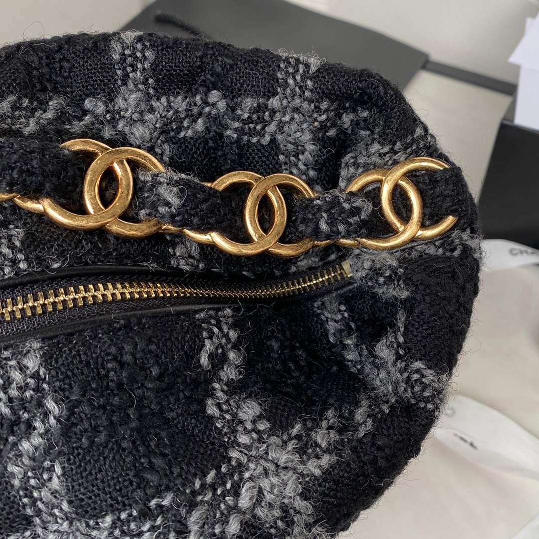 CHANEL Tweed Hobo Maix  Travel Bag Black