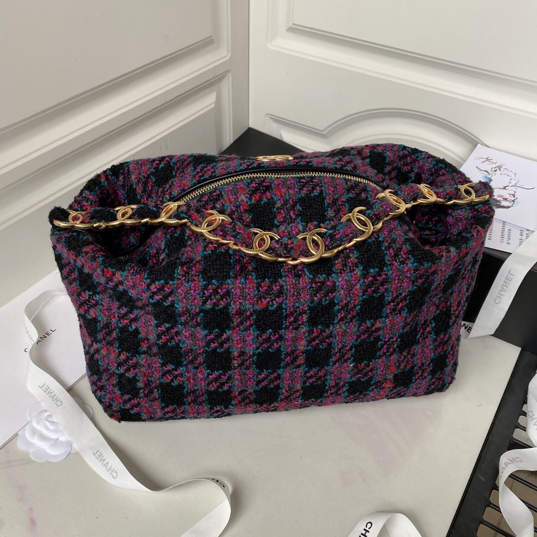 CHANEL Tweed Hobo Maix  Travel Bag purple