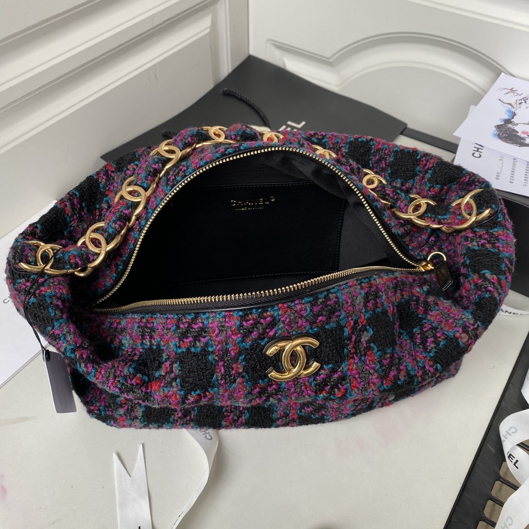 CHANEL Tweed Hobo Maix  Travel Bag purple