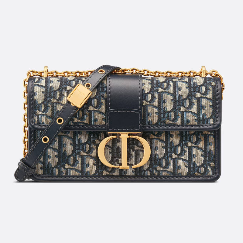 DIOR 30 Montaigne East-West Bag with Chain Blue Dior Oblique Jacquard