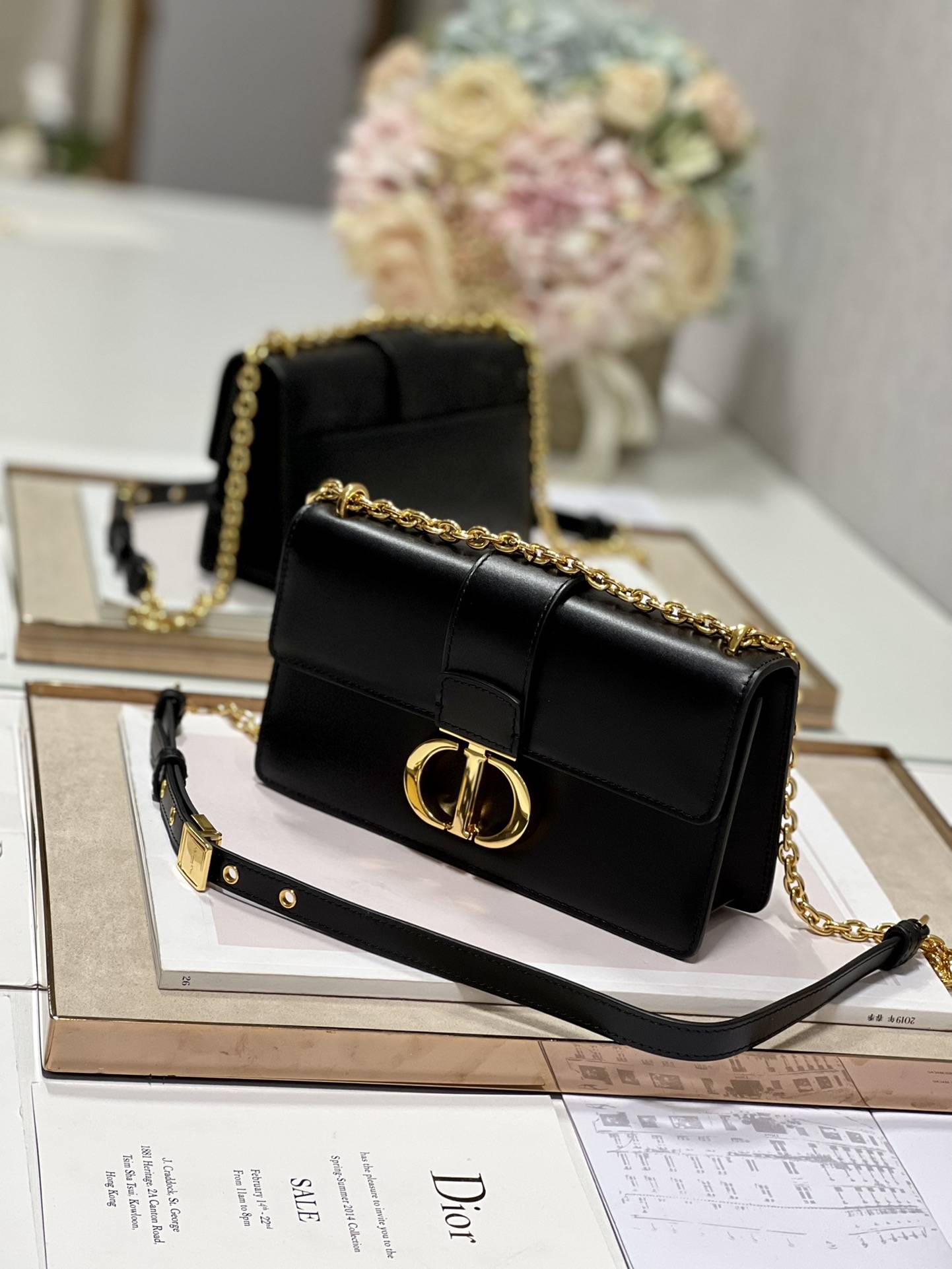 DIOR 30 Montaigne East-West Bag with Chain Black