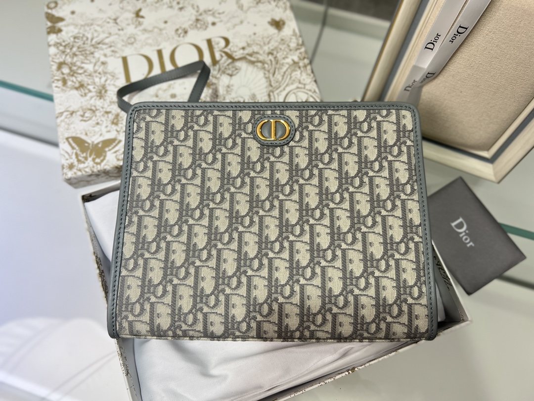 DIOR 30 Montaigne Dea Pouch Gray Dior Oblique Jacquard