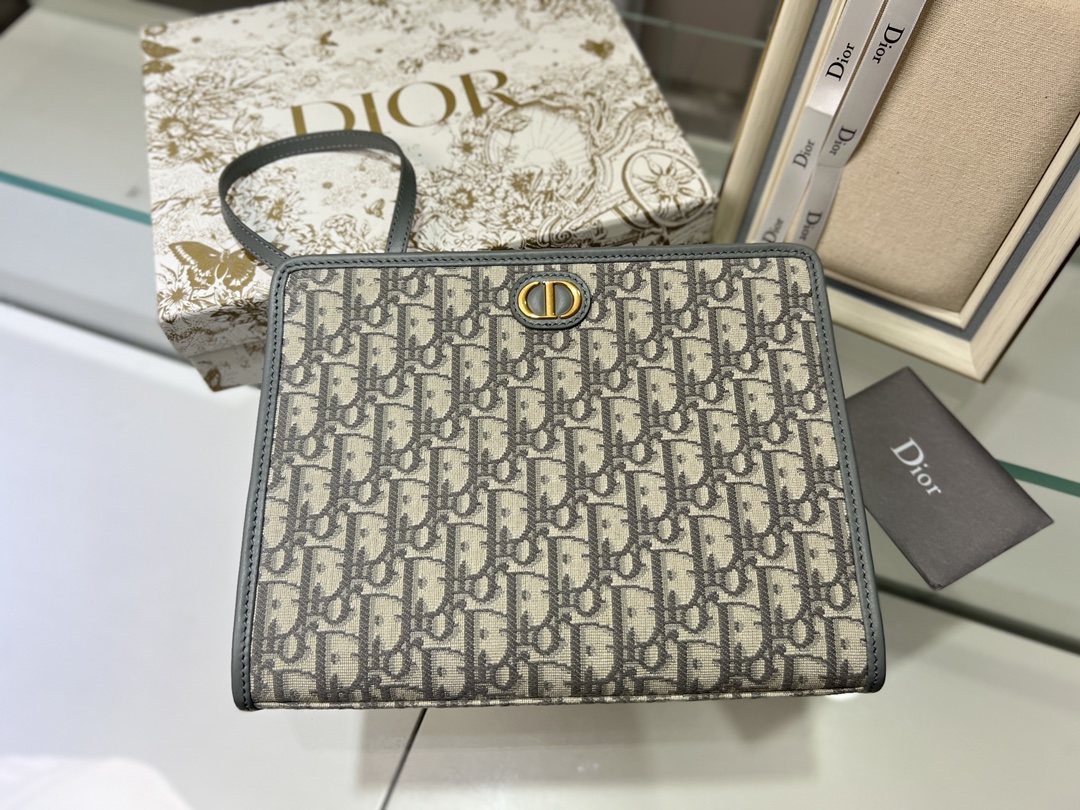 DIOR 30 Montaigne Dea Pouch Gray Dior Oblique Jacquard