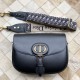 DIOR Large Dior Bobby Bag Black Calfskin with Blue Dior Oblique Embroidered Shoulder Strap