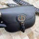 DIOR Large Dior Bobby Bag Black Calfskin with Blue Dior Oblique Embroidered Shoulder Strap