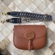 DIOR Large Dior Bobby Bag Brown Calfskin with Blue Dior Oblique Embroidered Shoulder Strap