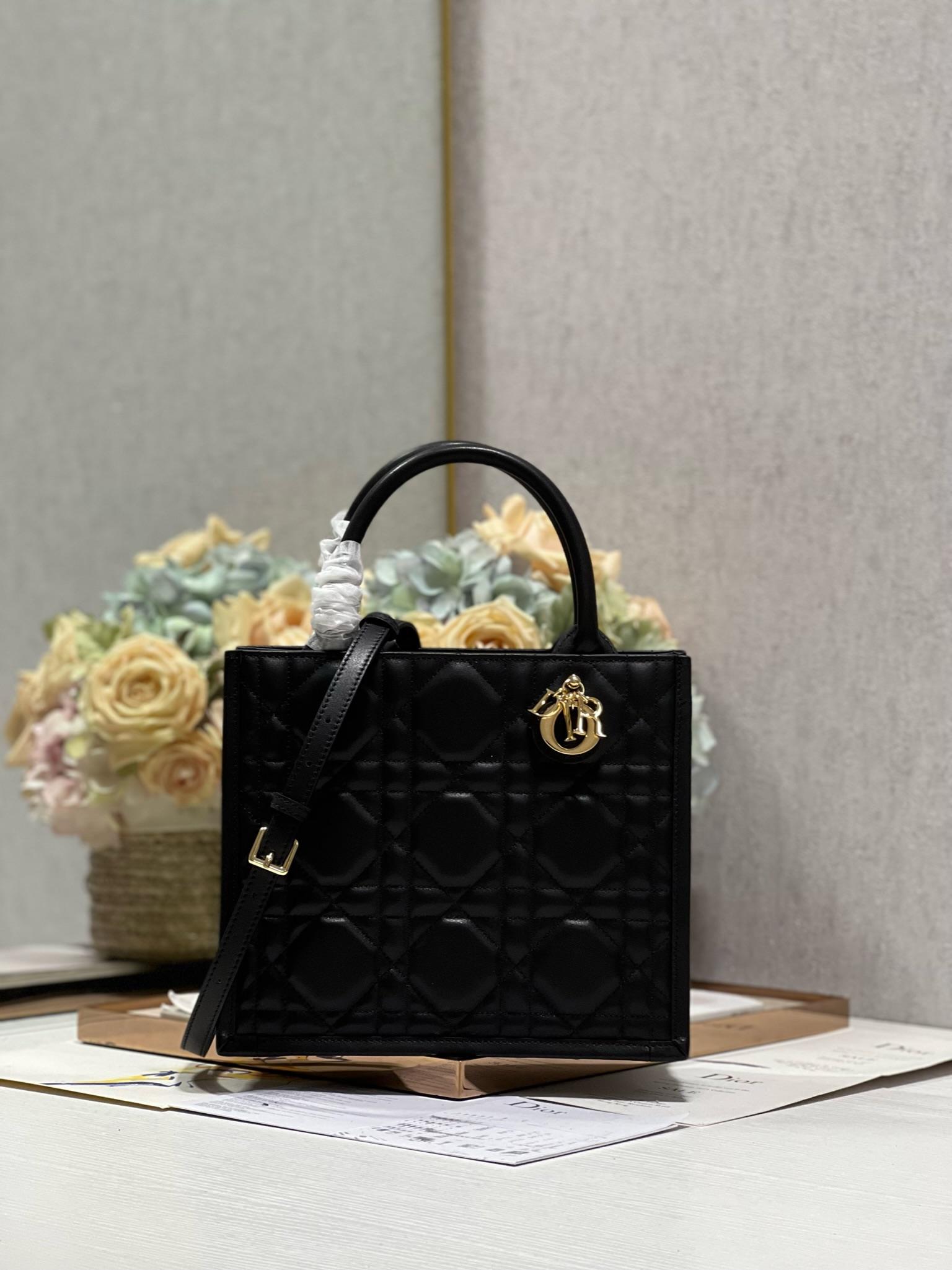 DIOR Small Book Tote Black Leather