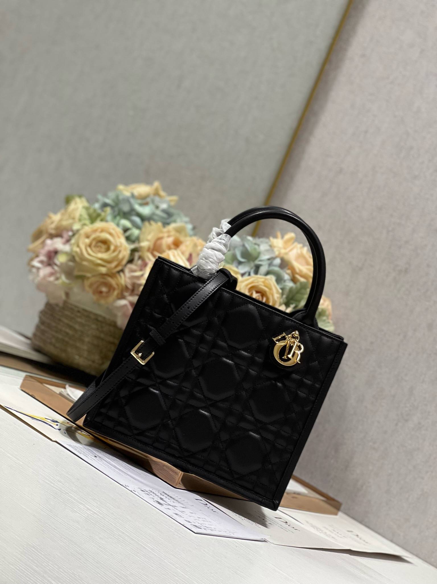 DIOR Small Book Tote Black Leather