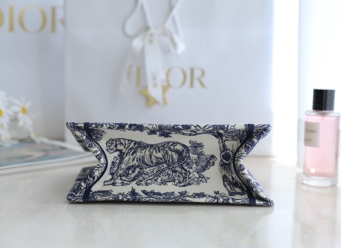 DIOR Small Book Tote Blue and White Toile de Jouy Reverse Embroidery 