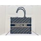 DIOR Medium Book Tote Ecru and Blue Dior Oblique Embroidery