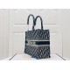 DIOR Medium Book Tote Ecru and Blue Dior Oblique Embroidery