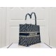 DIOR Medium Book Tote Ecru and Blue Dior Oblique Embroidery