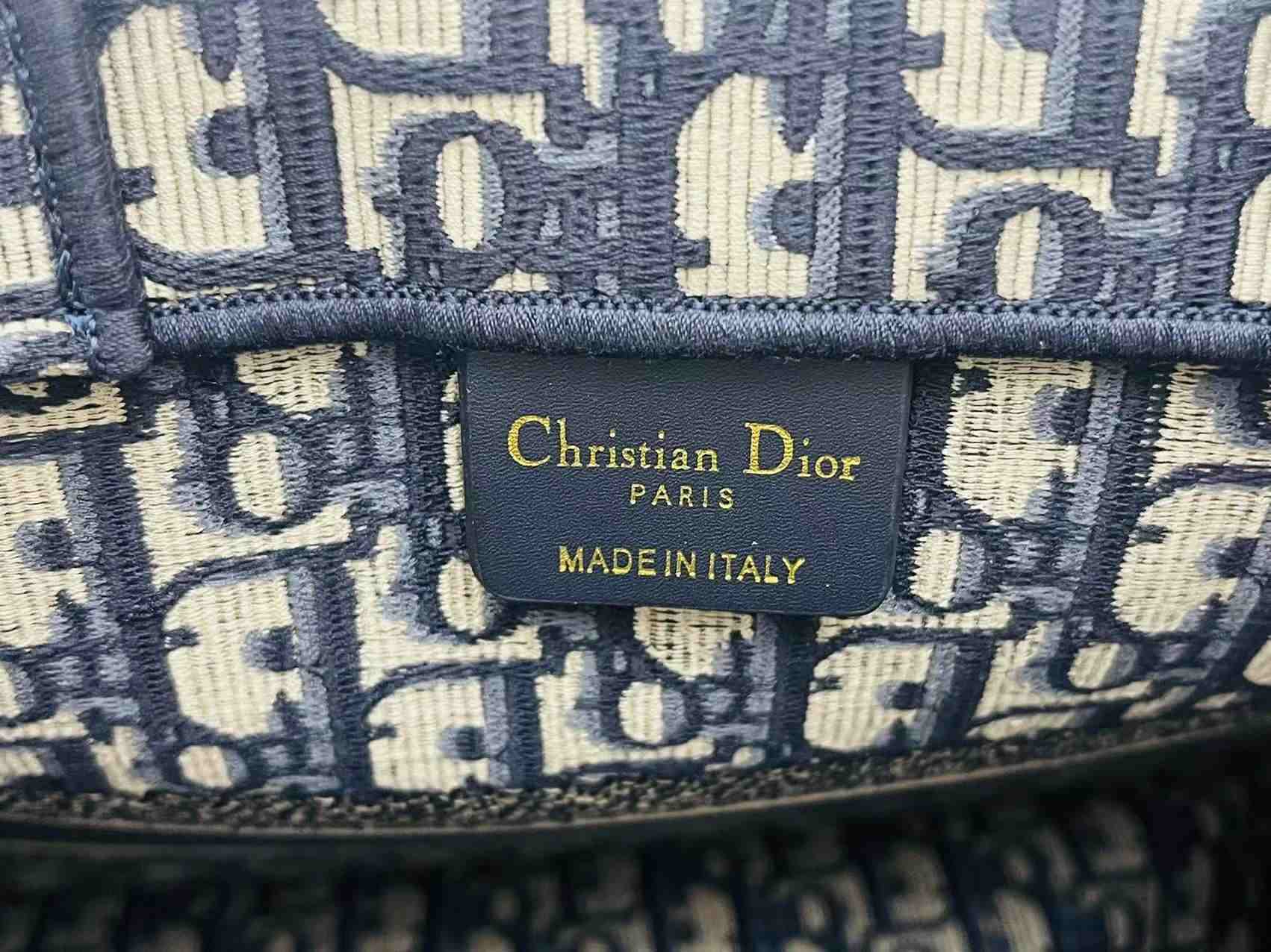 DIOR Medium Book Tote Ecru and Blue Dior Oblique Embroidery