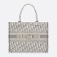 DIOR Medium Book Tote Ecru and Gray Dior Oblique Embroidery