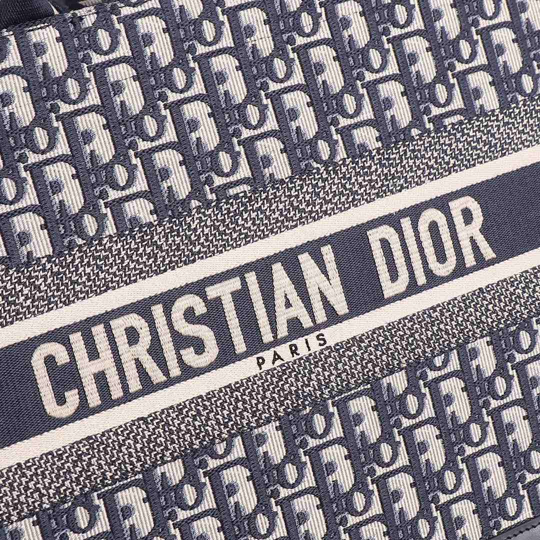 DIOR Medium Book Tote Blue Dior Oblique Embroidery and Calfskin 