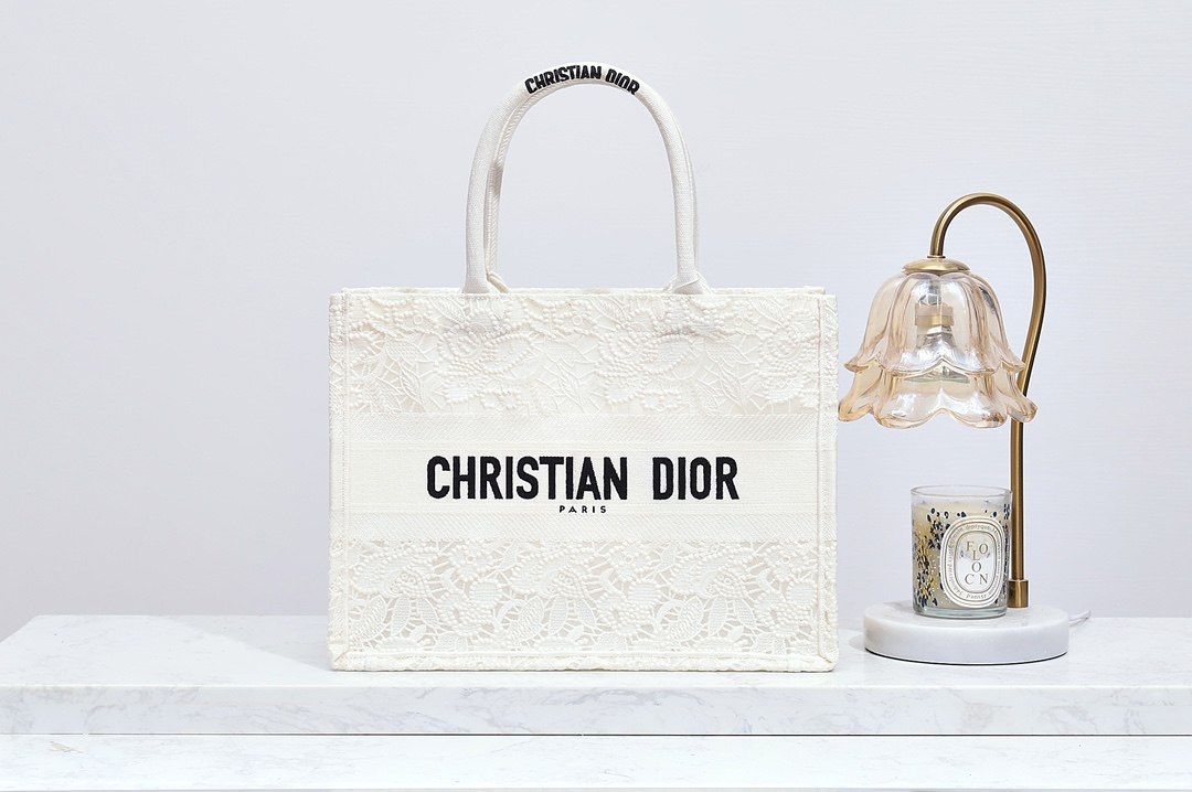 DIOR Medium Book Tote White Toile de Jouy Soleil Macramé Embroidery