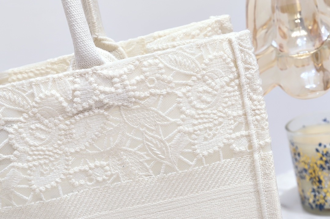 DIOR Medium Book Tote White Toile de Jouy Soleil Macramé Embroidery