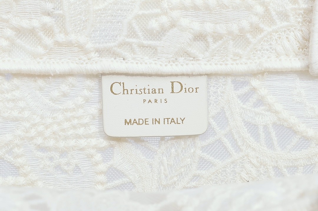 DIOR Medium Book Tote White Toile de Jouy Soleil Macramé Embroidery