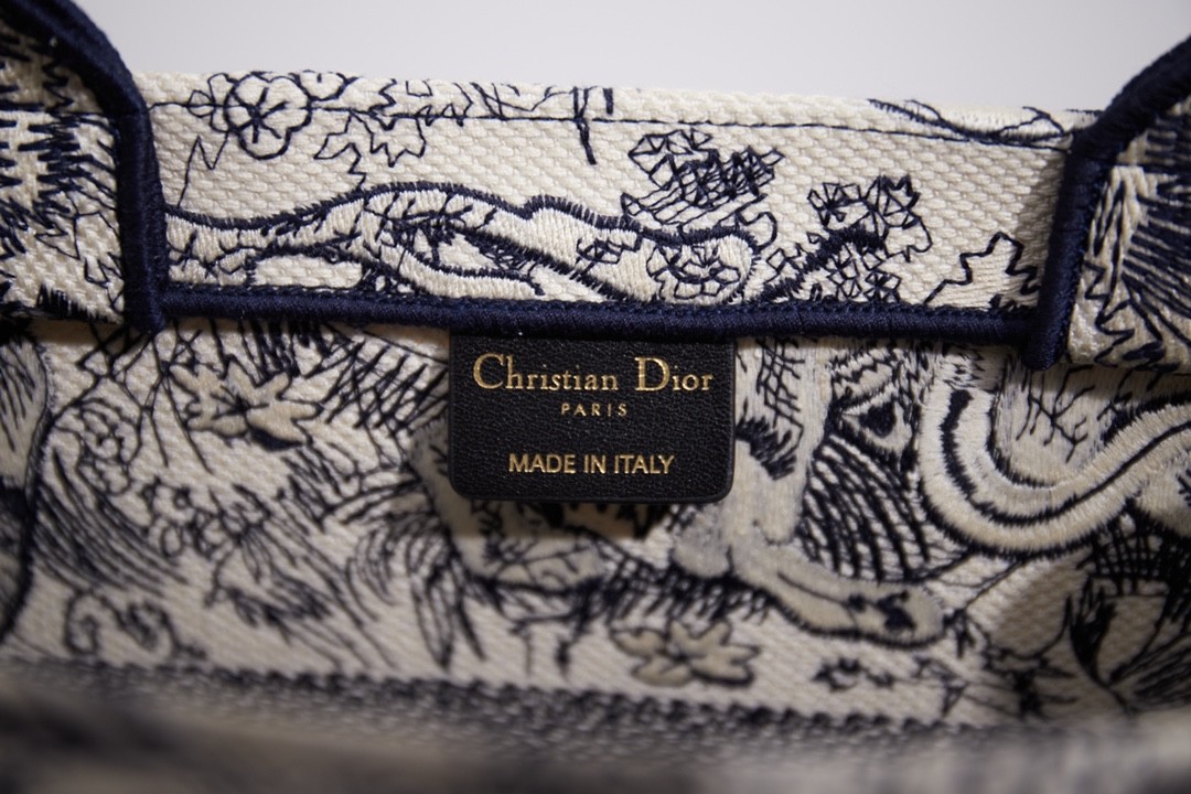 DIOR Medium Book Tote Ecru and Blue Toile de Jouy Embroidery