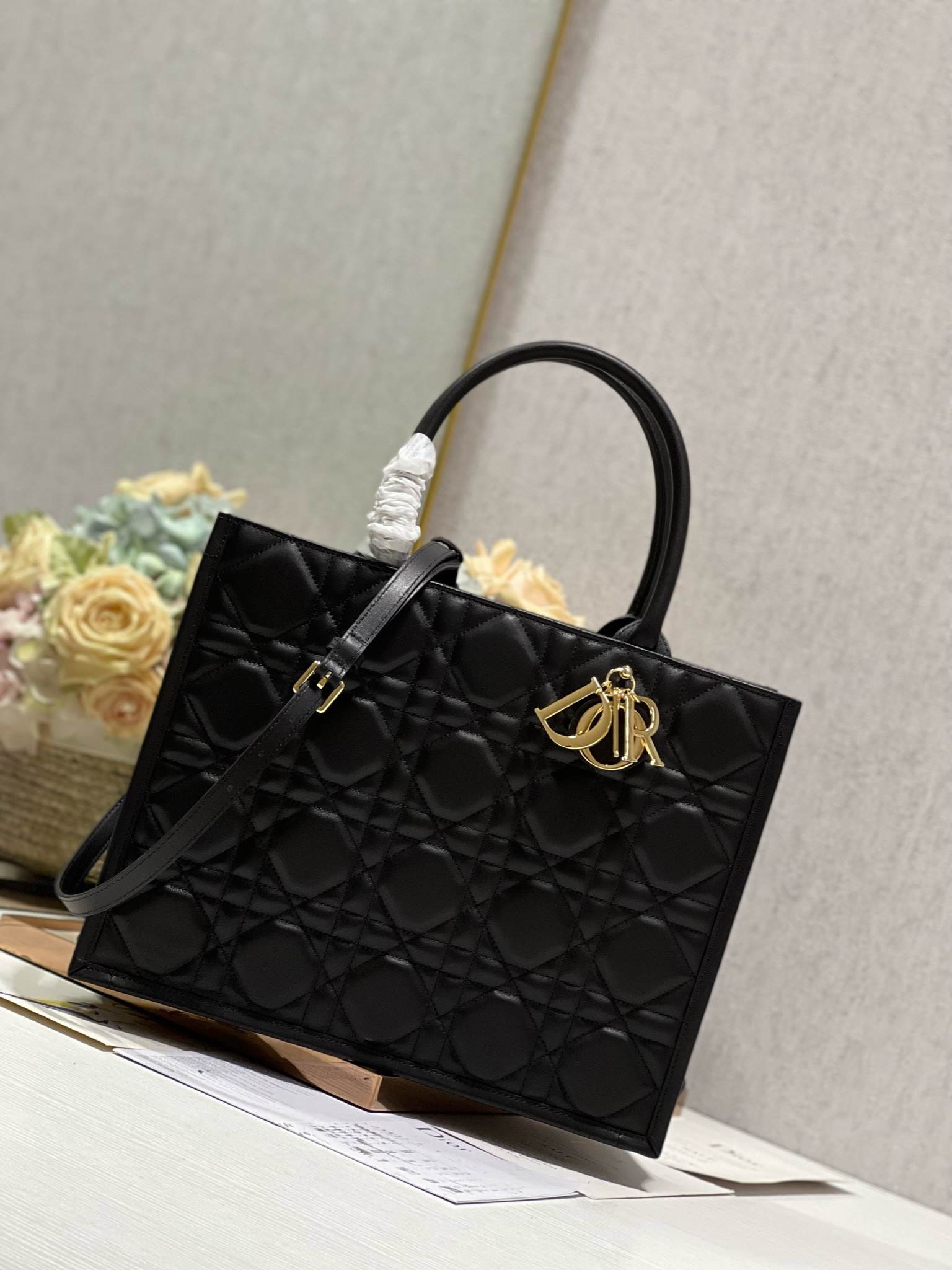 DIOR Medium Book Tote Black Leather