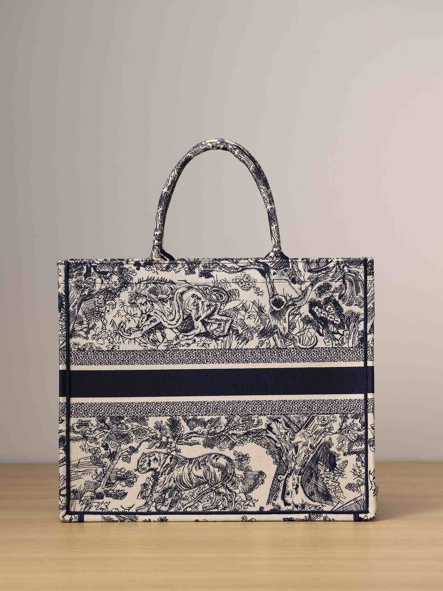 DIOR Large Book Tote Ecru and Blue Toile de Jouy Embroidery