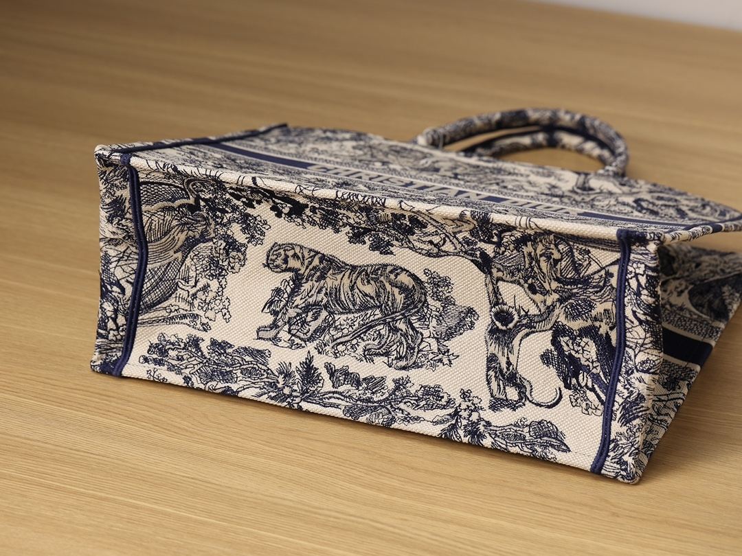 DIOR Large Book Tote Ecru and Blue Toile de Jouy Embroidery