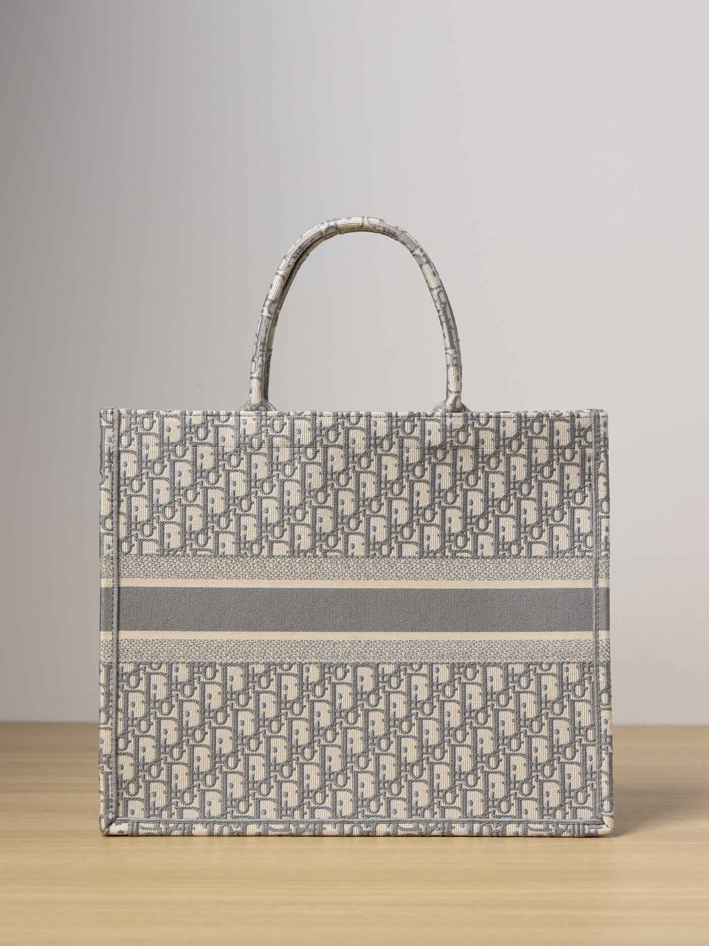 DIOR Large Book Tote Ecru and Gray Dior Oblique Embroidery