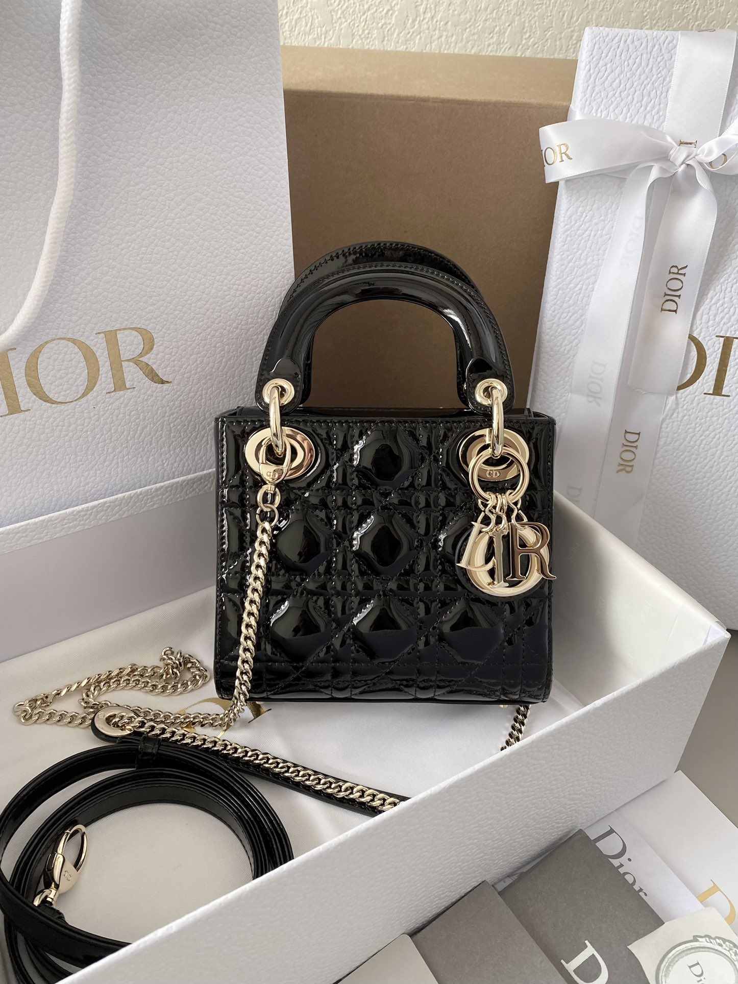 DIOR Mini Lady Dior Bag Black Patent 