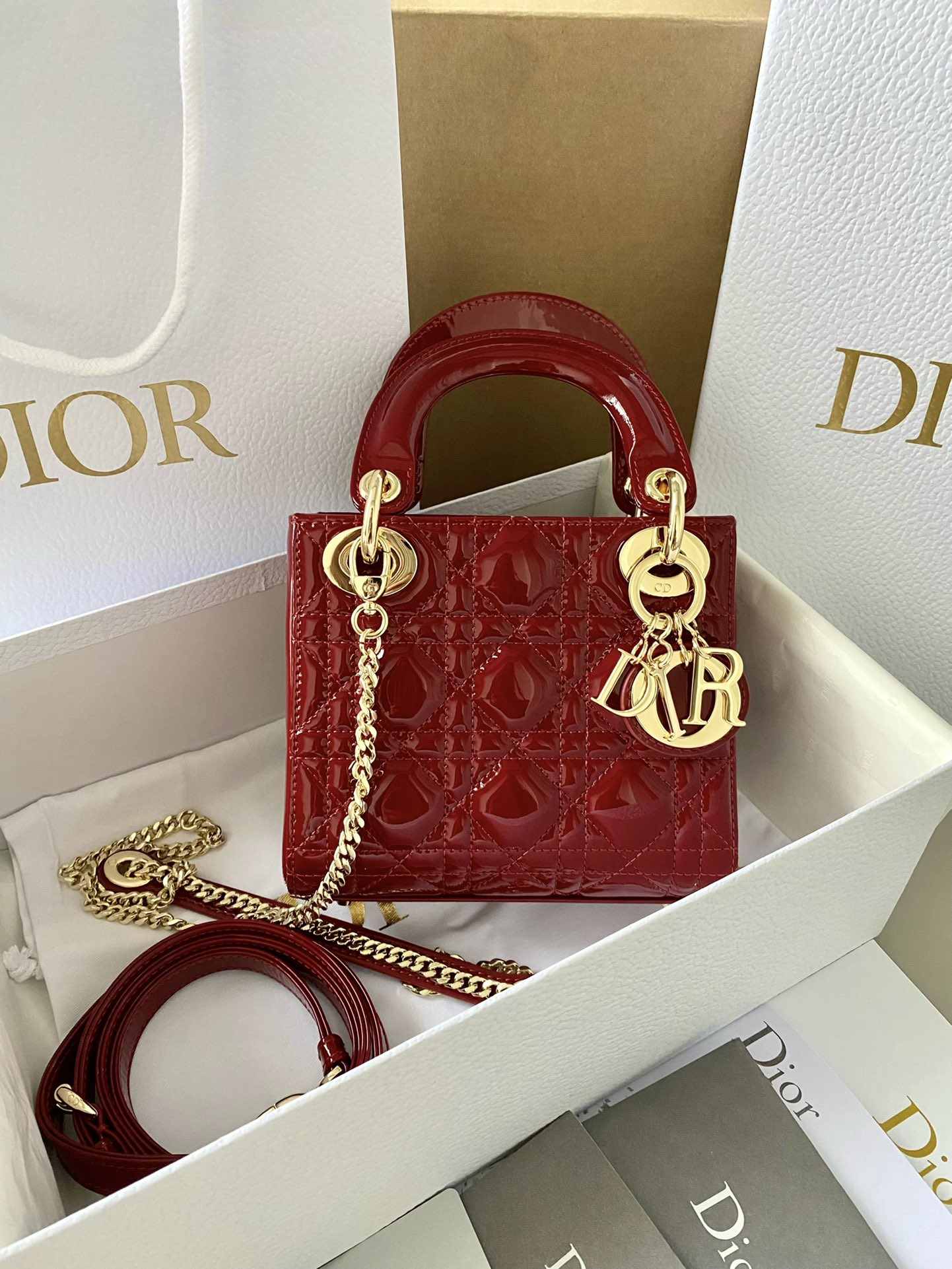 DIOR Mini Lady Dior Bag Cherry Red Patent