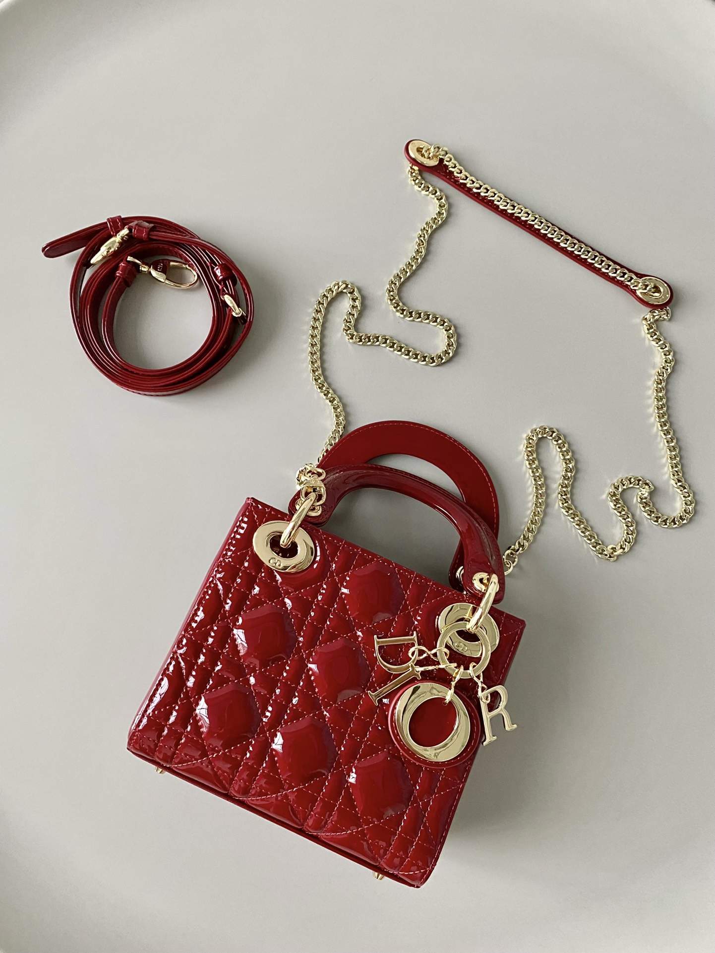 DIOR Mini Lady Dior Bag Cherry Red Patent