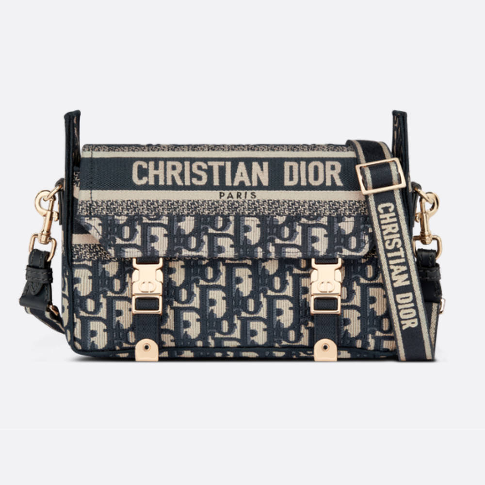 DIOR Small Diorcamp Bag Blue Dior Oblique Embroidery