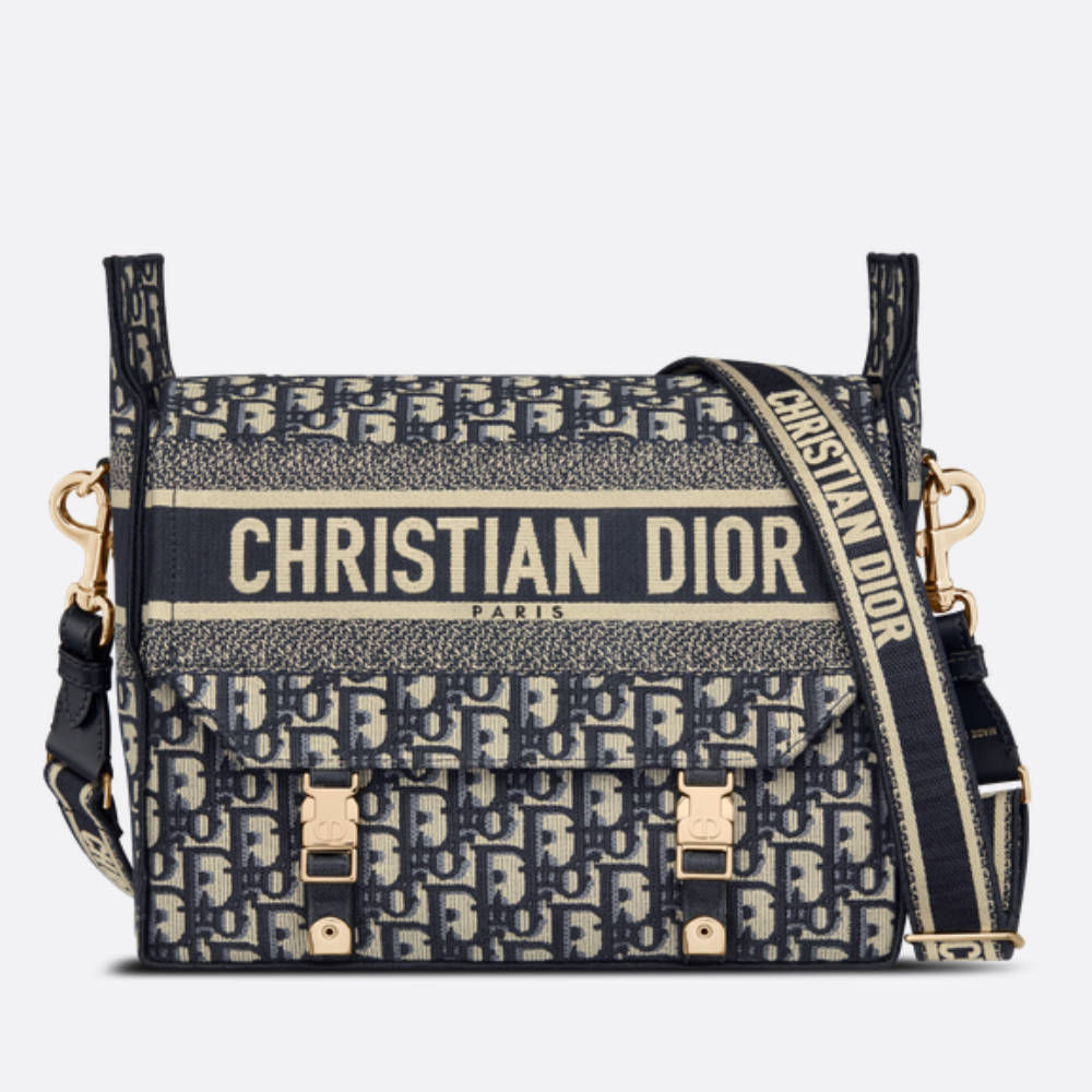 DIOR Medium Diorcamp Bag Blue Dior Oblique Embroidery