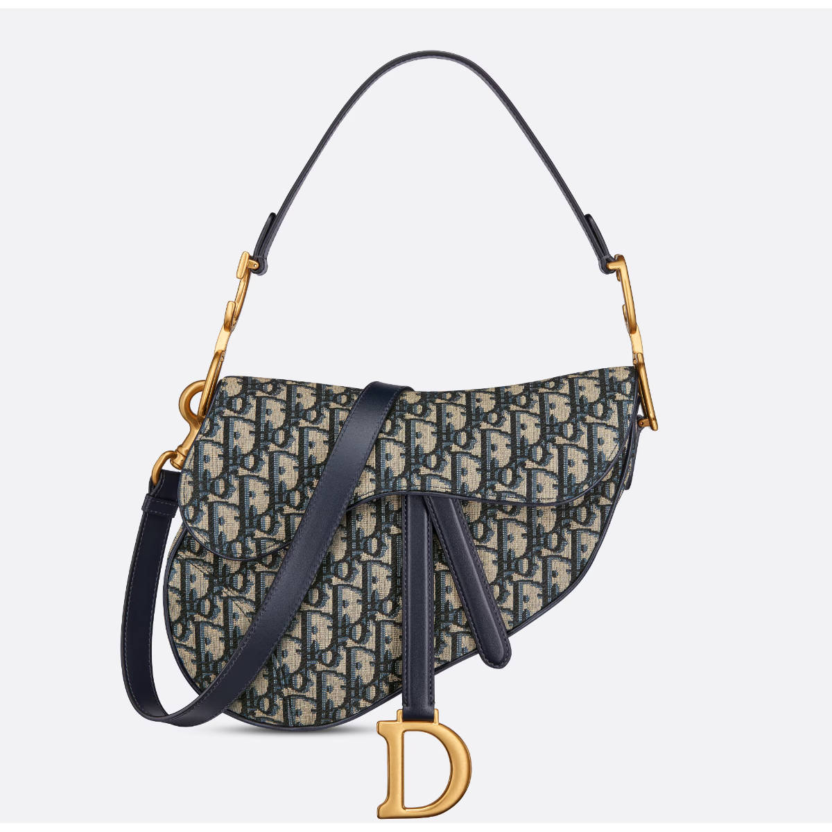 DIOR Saddle Bag  with Strap Blue Dior Oblique Jacquard