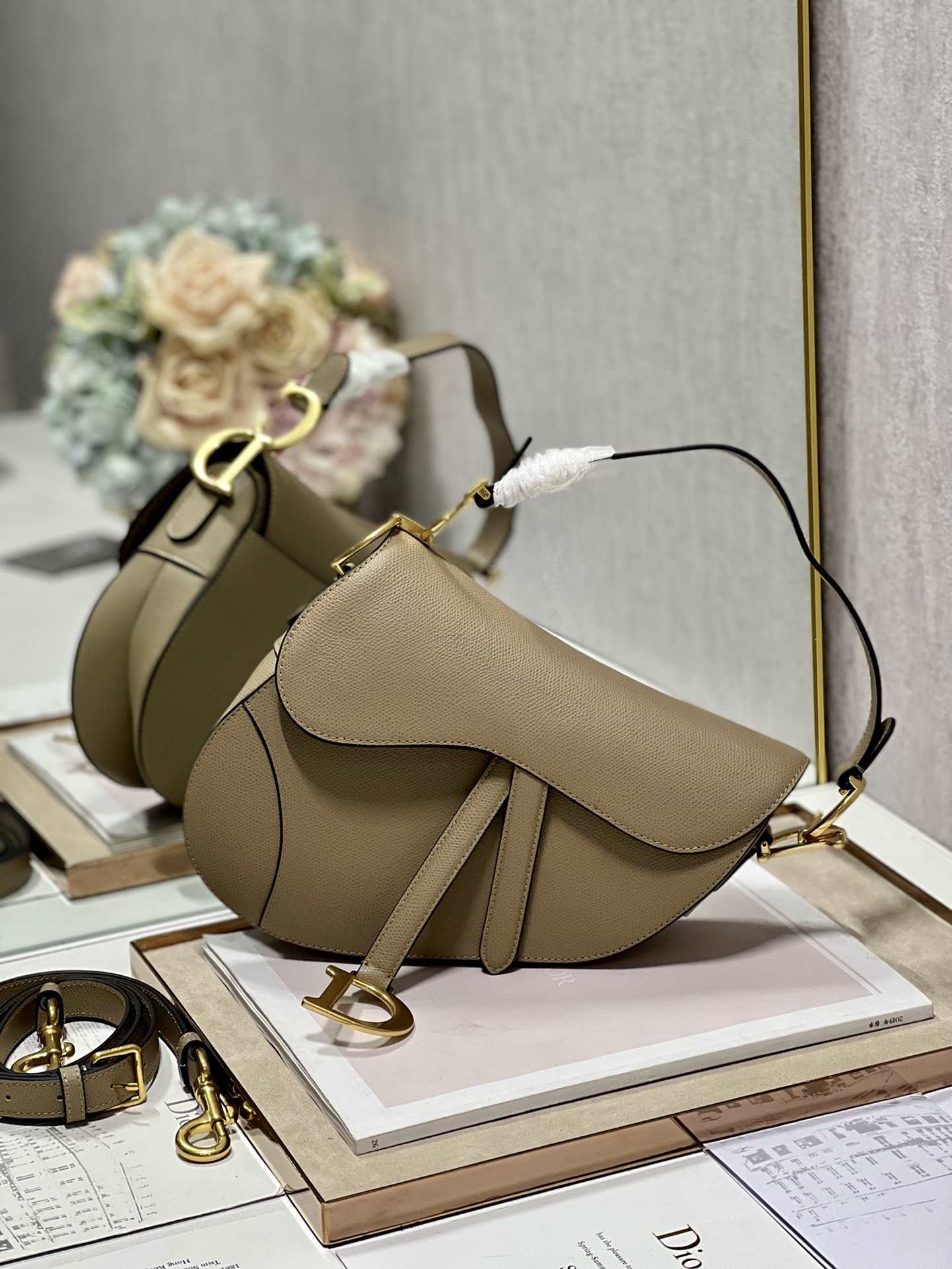 DIOR Saddle Bag  with Strap Sand-Colored