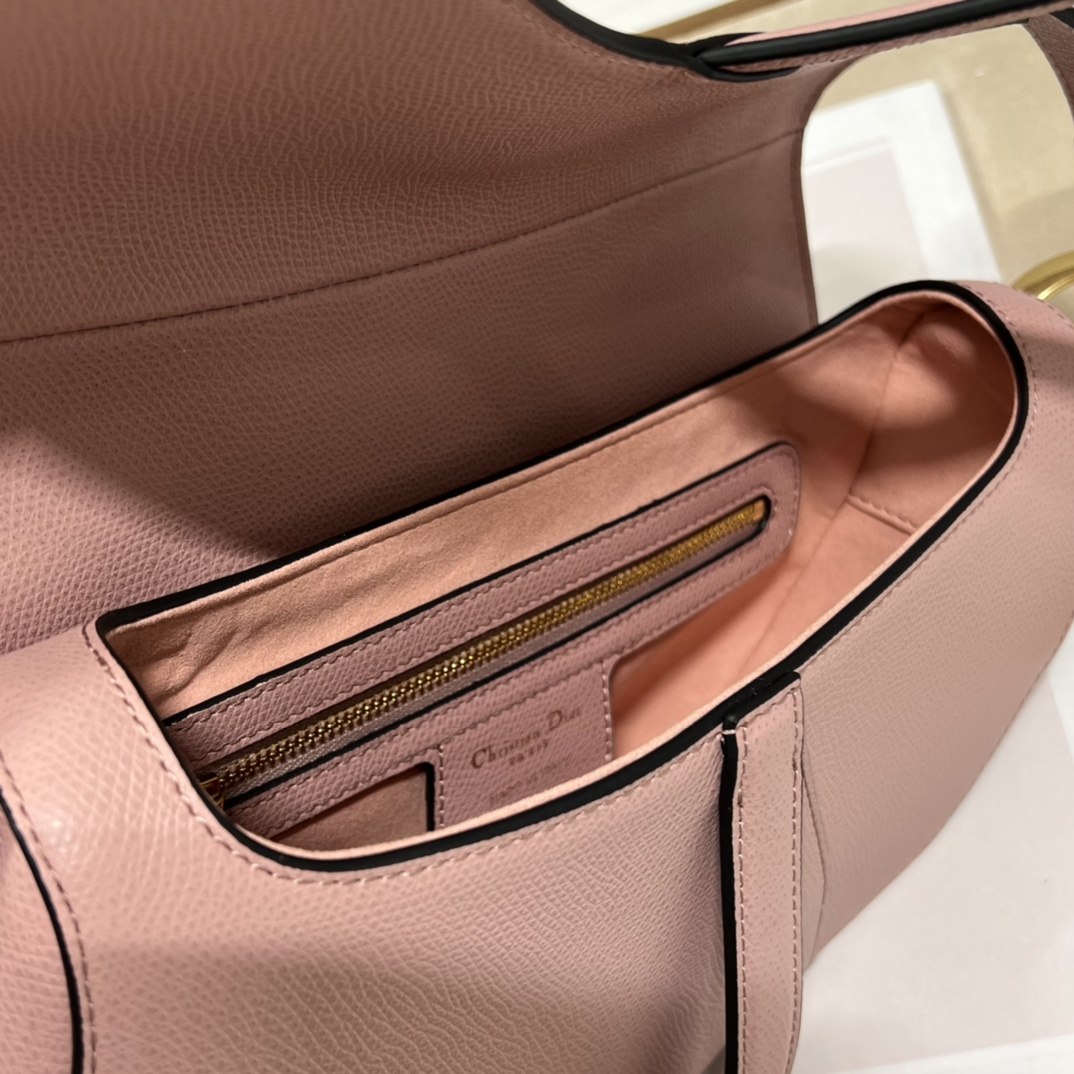 DIOR Saddle Bag  with Strap Powder Pink Grained Calfskin